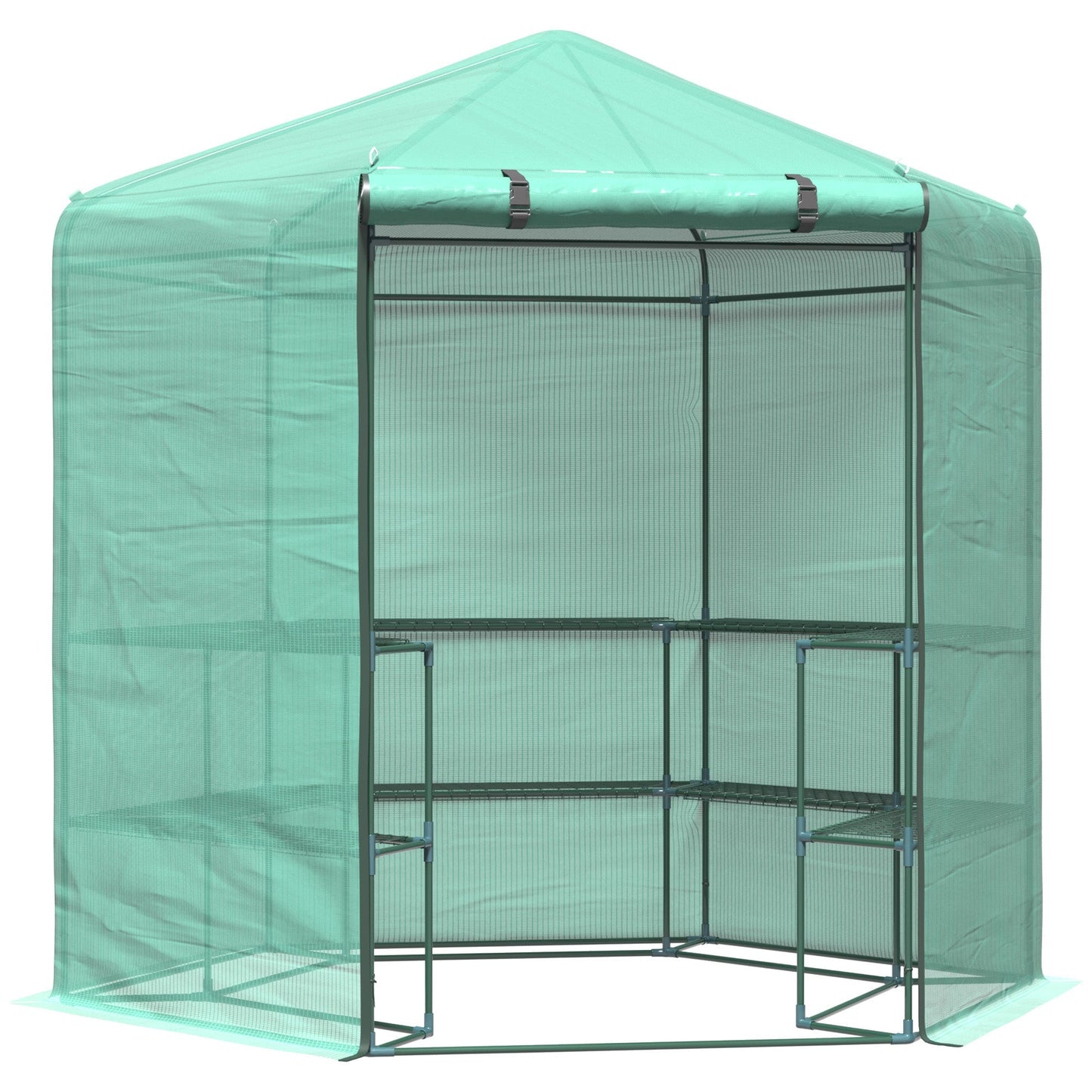 Hexagon Walk In Garden Greenhouse PE Planter Flower Growth with Zipped Door 228 x 196 x 215H cm