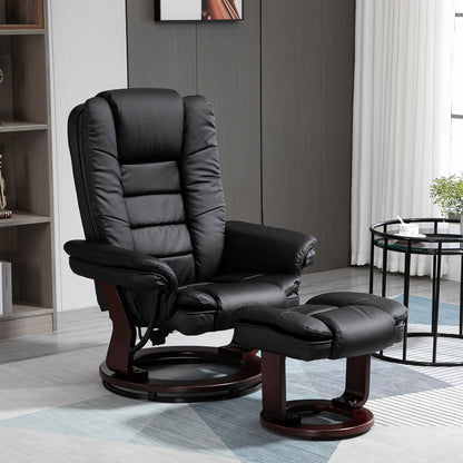 Manual Recliner and Footrest Set PU Leather Leisure Lounge Chair Armchair with Swivel Wood Base