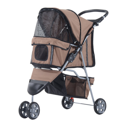 PawHut Pet Travel Stroller Cat Dog Pushchair Trolley Puppy Jogger Carrier Three Wheels for Small Miniature DogsCoffee