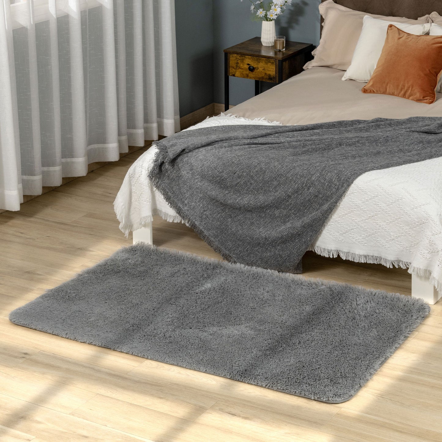 Grey Fluffy Rug