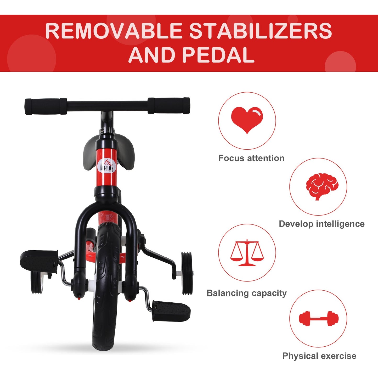 PP Toddlers Removable Stabiliser Balance Bike Red