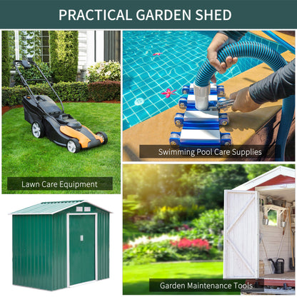 Galvanised 7 x 4' Double Door Reverse Apex Garden Shed Lockable Steel Green by Steadfast