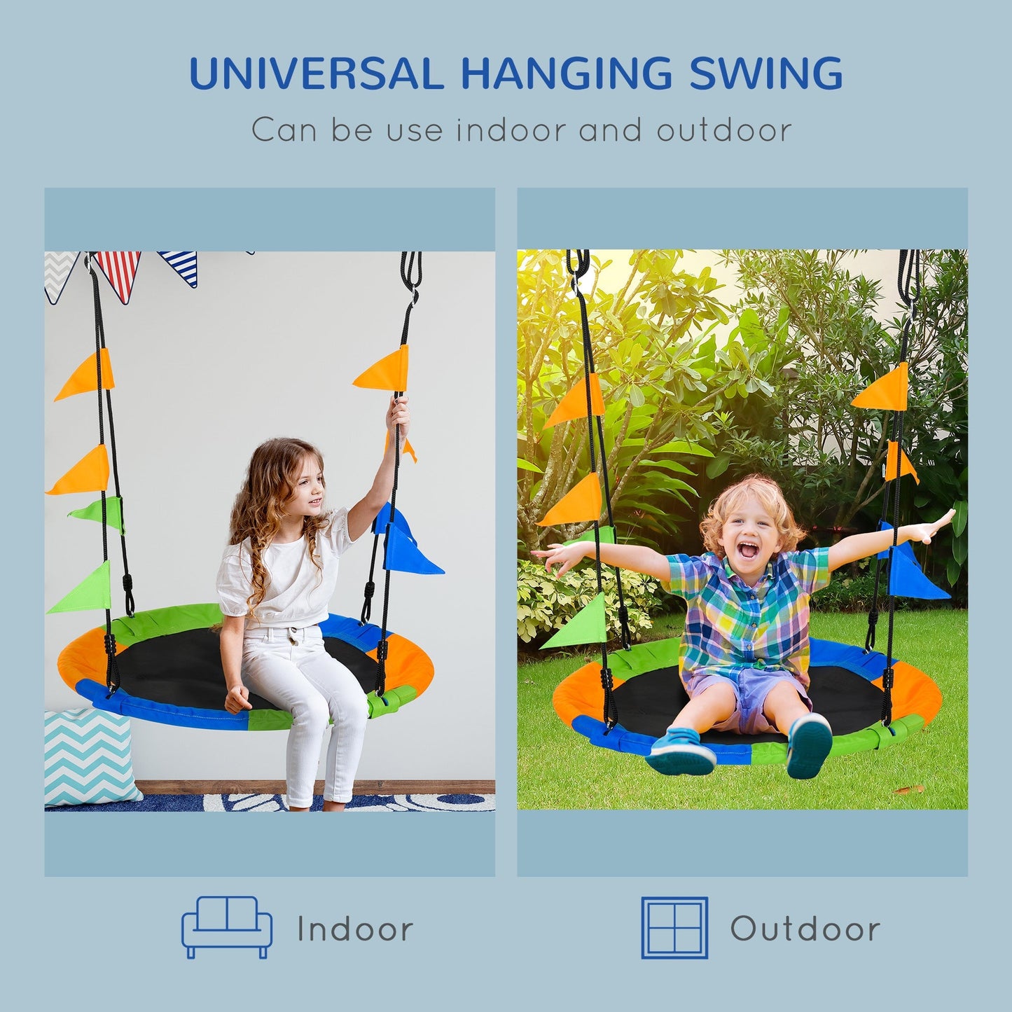 Outsunny Saucer Tree Kids Swing Set with Adjustable Rope Waterproof Seat Steel Frame Backyard