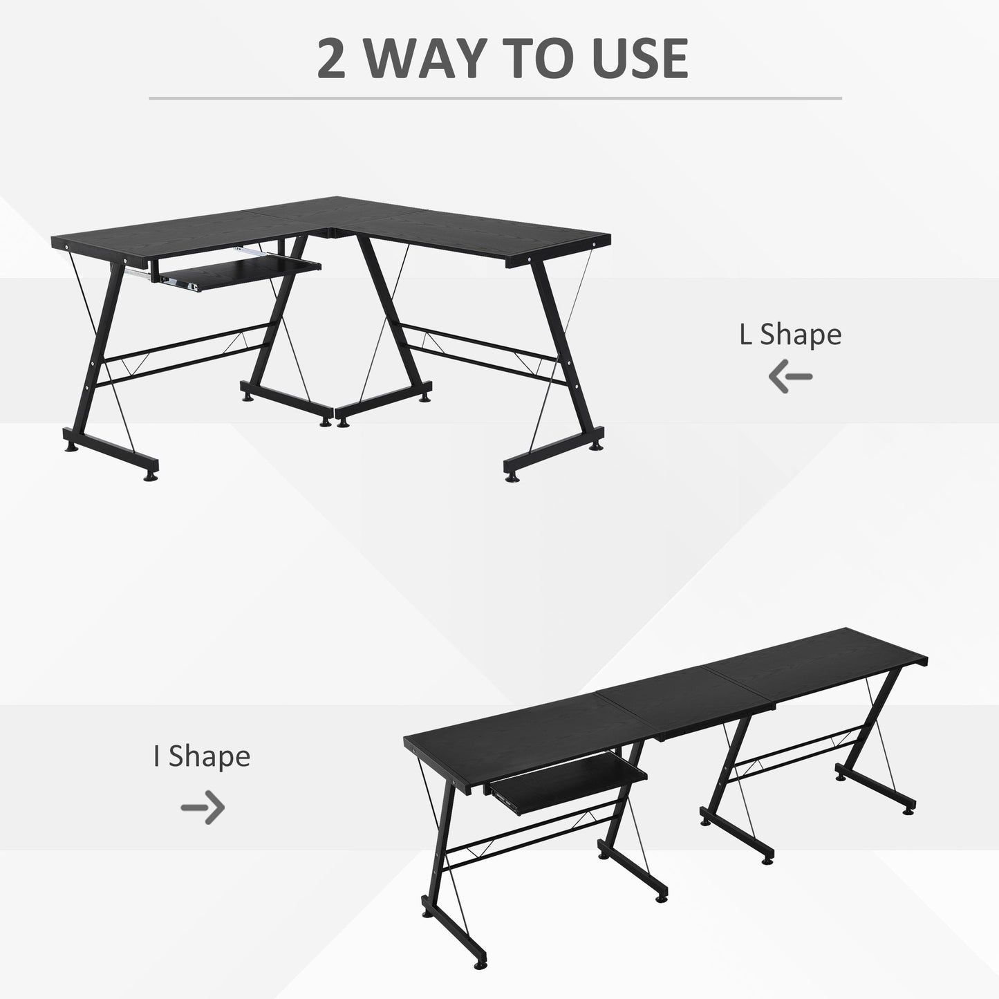 Office Gaming Desk L Shape Straight Corner Table Computer Work Station Laminated Sturdy w/ Keyboard Tray Black