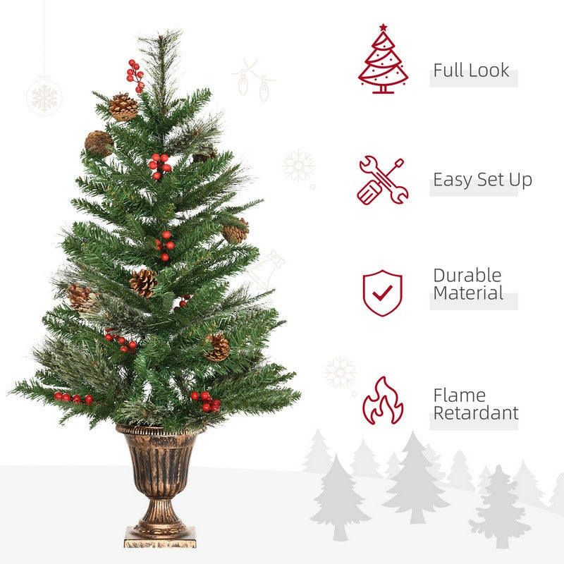 Homcom 2x 3ft Berries & Cones Christmas Tree Artificial - Ornament 110 Tips