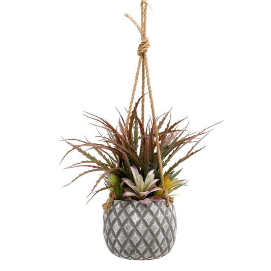 Geko Hanging Succulents in Lattice Design Large Grey Pot