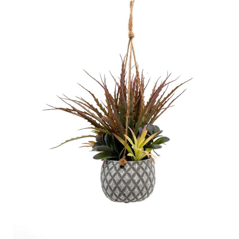 Geko Hanging Succulents in Lattice Design Small Grey Pot