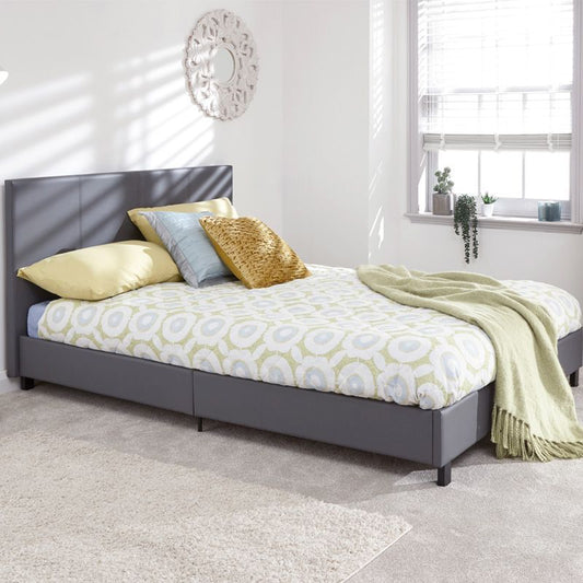 GFW Bugi Double Bed Faux Leather Grey 4 x 7ft