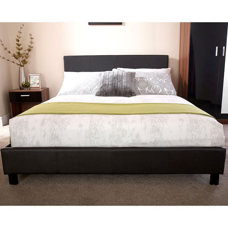 GFW Bugi Double Bed Faux Leather Black 4 x 7ft