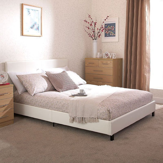 GFW Bugi King Size Bed Faux Leather White 5 x 7ft