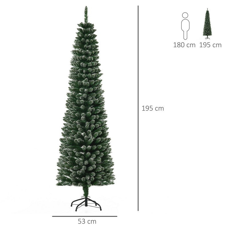 Homcom 6 Foot Artificial Snow Dipped Christmas Tree Xmas Pencil Tree with Foldable Black Stand