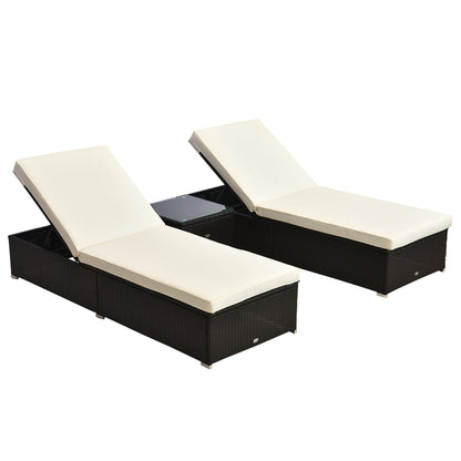 2 Seater Rattan Lounger Set-Deep Coffee/Cream White