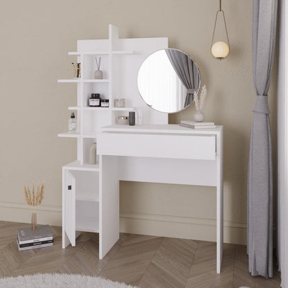 Freyja Tall Dressing Table White 1 Door 5 Shelves 1 Drawer