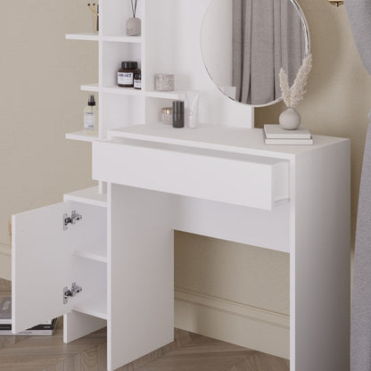 Freyja Tall Dressing Table White 1 Door 5 Shelves 1 Drawer