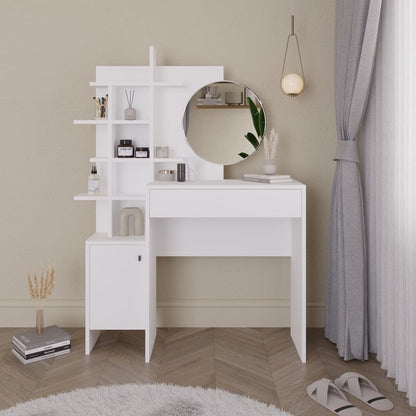 Freyja Tall Dressing Table White 1 Door 5 Shelves 1 Drawer