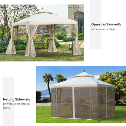 3Mx3M Garden Gazebo Double Top Outdoor Canopy Patio Event Party Wedding Tent Backyard Sun Shade with Netting - Cream White