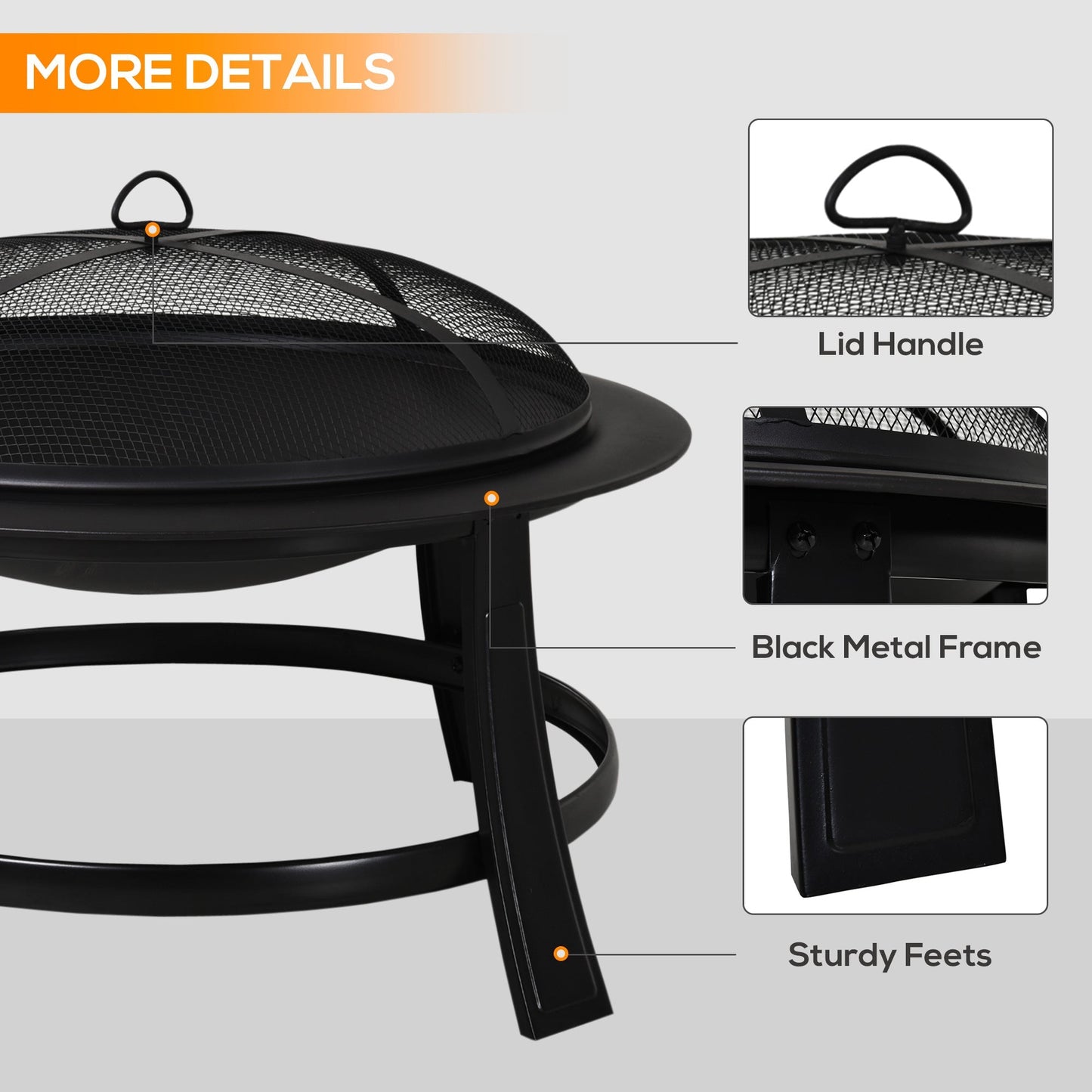 30” Round Metal Fire Pit With Cover-Black