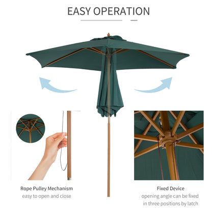 2.5m Wooden Garden Patio Parasol Umbrella-Dark Green