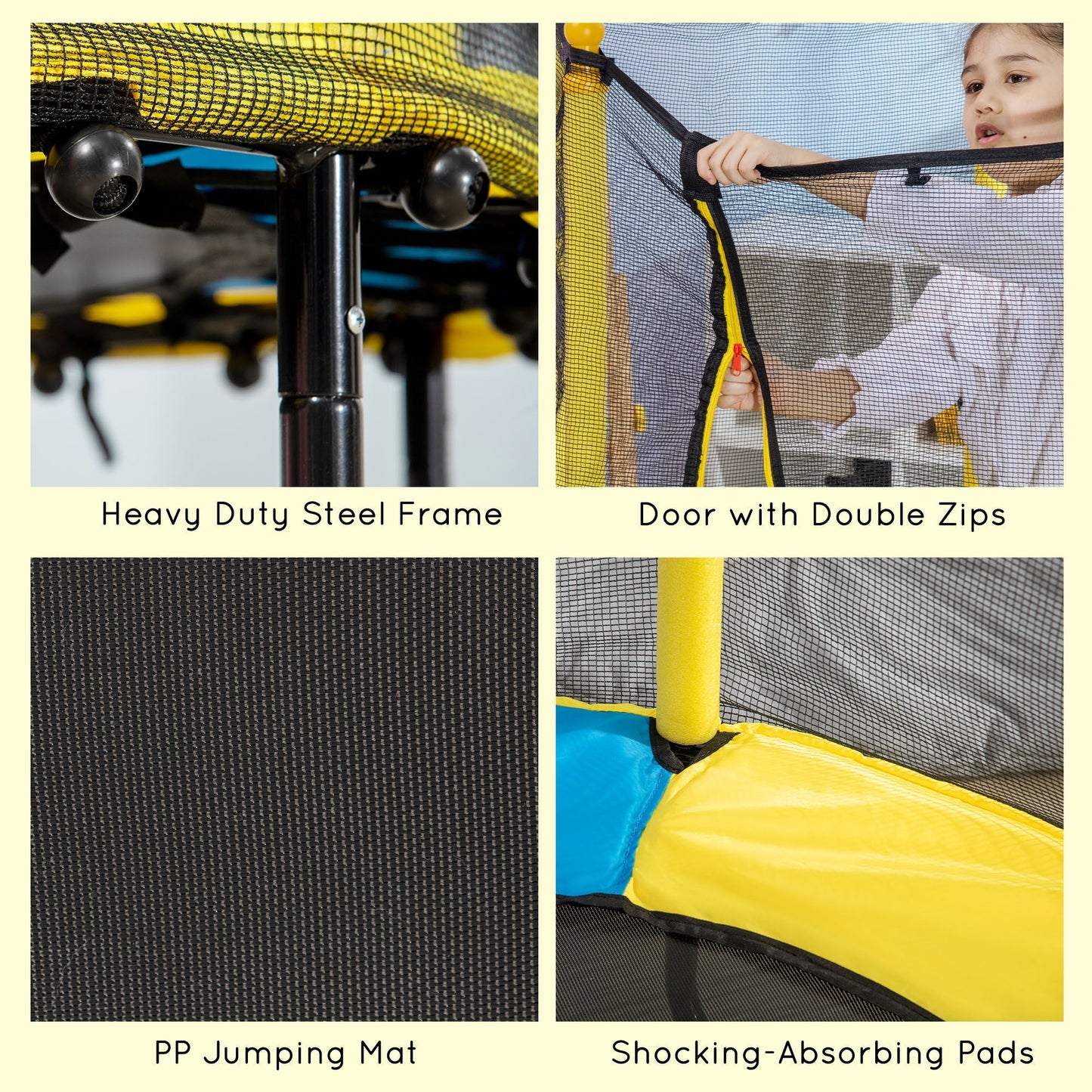 4.6FT / 55 Inch Kids Trampoline with Enclosure Safety Net Pads Indoor Trampolines for Child 1-10 Years Old