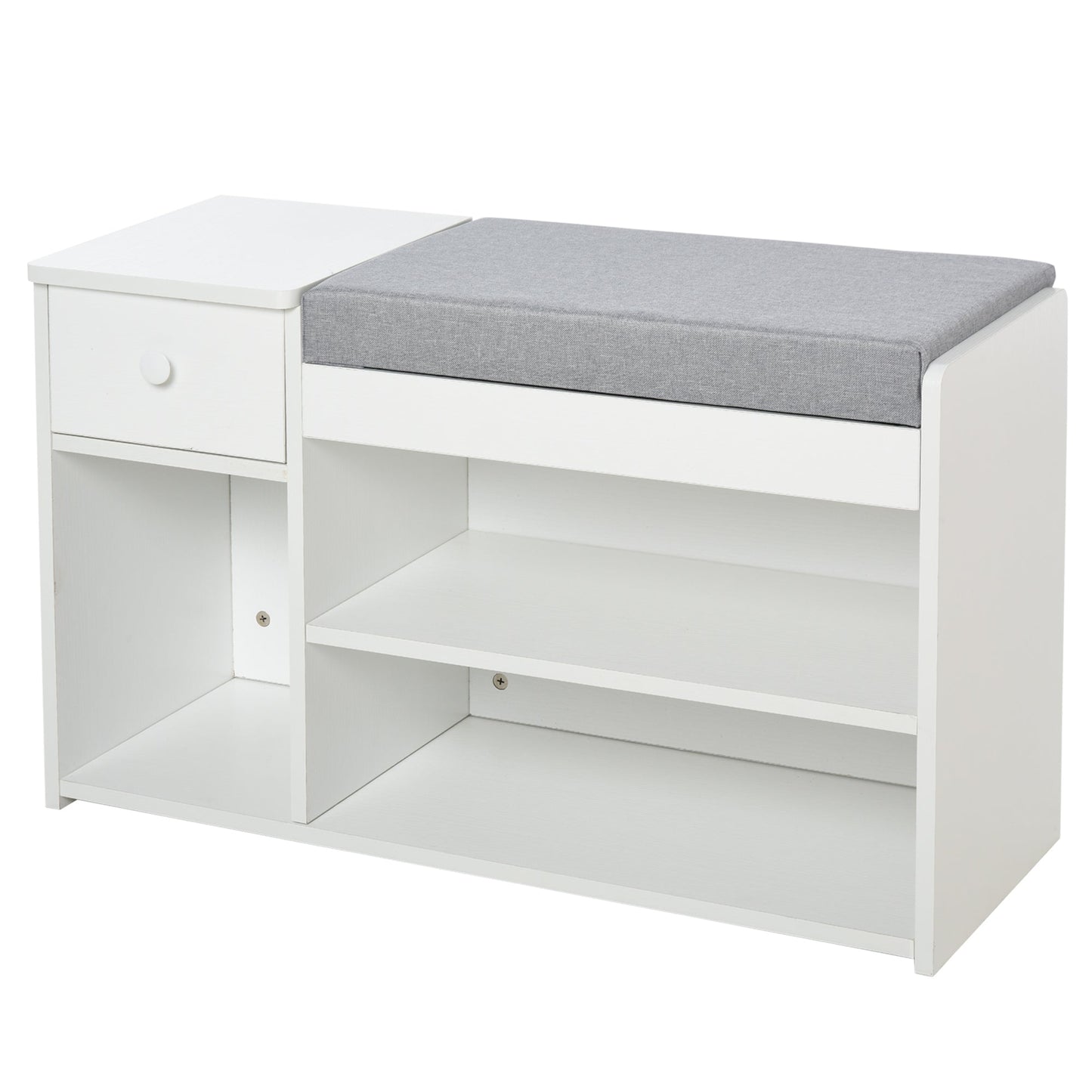 Multi-Storage Shoe Bench w/ Drawer 3 Compartments Cushioned Home Organisation Furniture Tidy Boots Hallway Entryway White