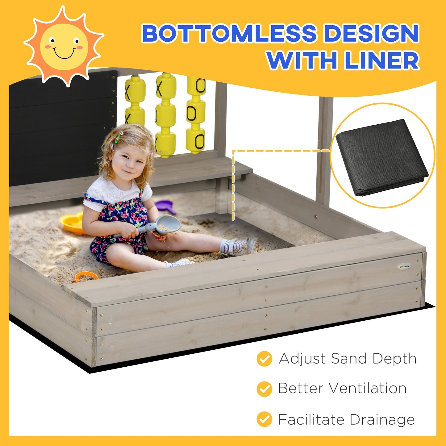 Outsunny Kids Wooden Sandpit