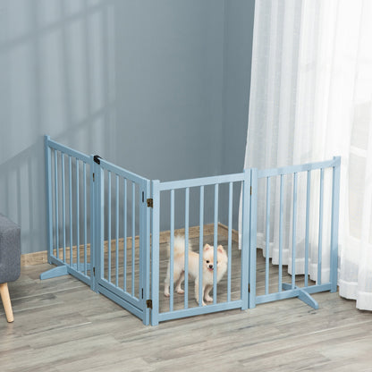 PawHut Pet Gate Wooden Foldable Dog Safety Barrier w/ 4 Panels for Small and Medium Dogs Blue