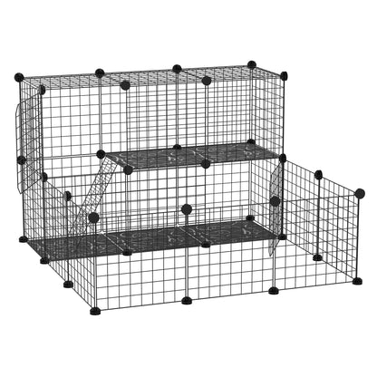 PawHut Pet Playpen w/ Door Customisable Fence for Guinea Pigs Chinchillas Hedgehogs - Black