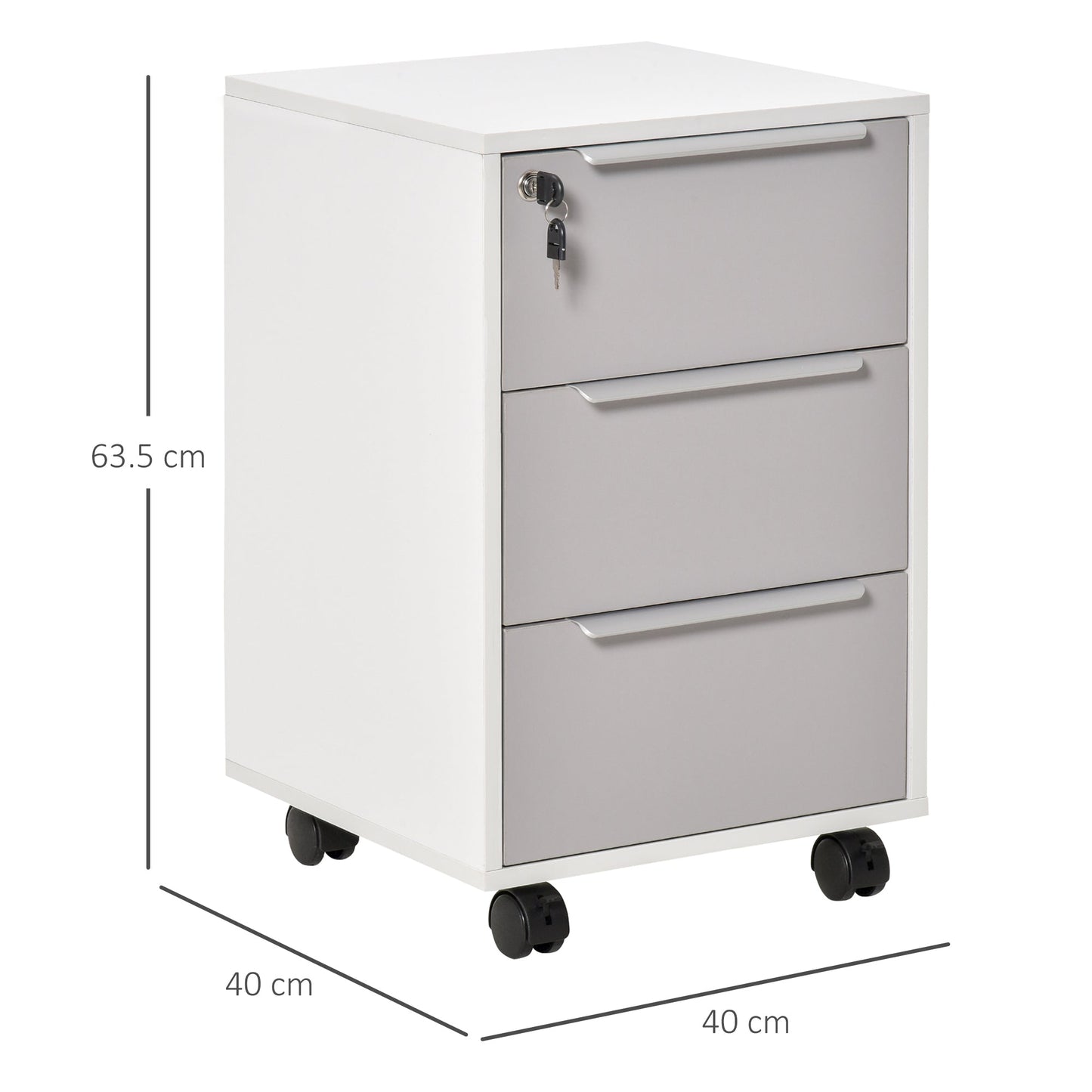 3-Drawer Locking File Cabinet Mobile Chest of Drawers Side Table on Wheels