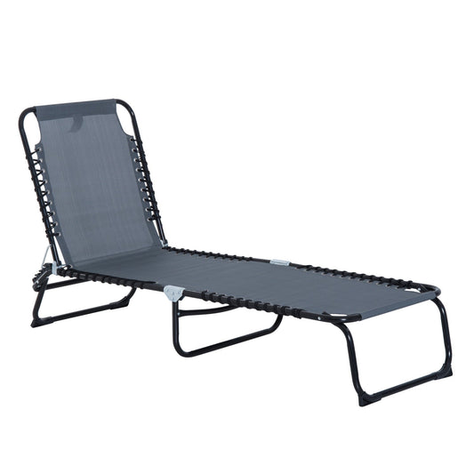 Folding Sun Lounger Beach Chaise Chair Garden Reclining Cot Camping Hiking Recliner with 4 Position Adjustable