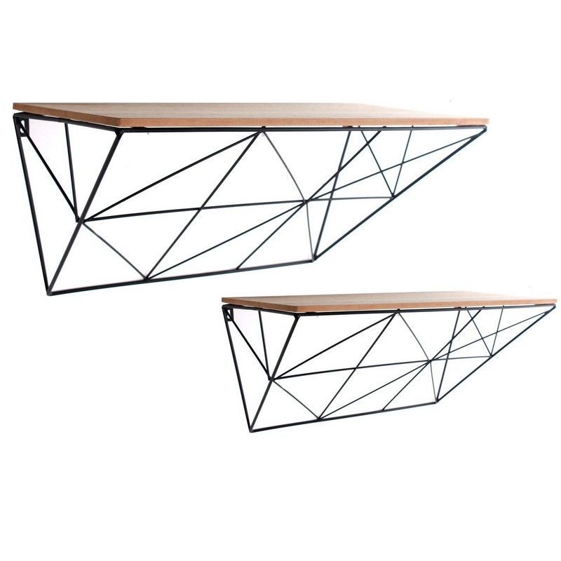 Geko 2 Contemporary Shelving Units Metal & Wood Black 2 Shelves