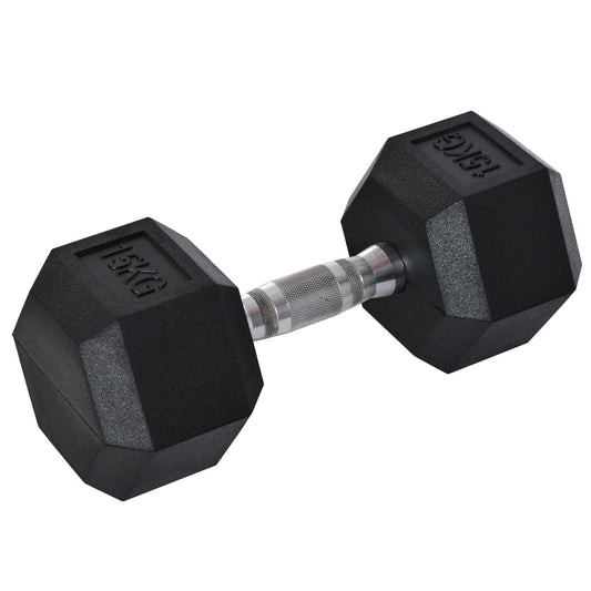 15KG Single Rubber Hex Dumbbell Portable Hand Weights Dumbbell Home Gym