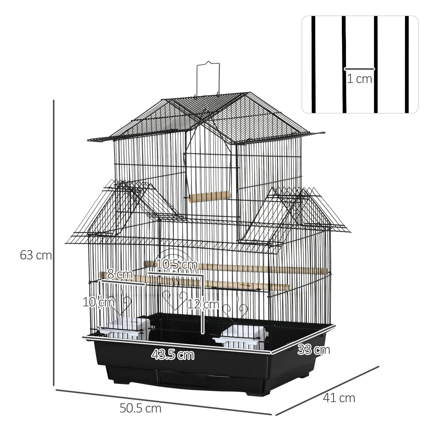 American Dream 63cm Bird Cage Hanging Black by Pawhut