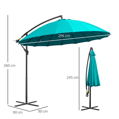 3M Cantilever Umbrella 18 Ribs & Vents Adjustable Angle for Patio Green