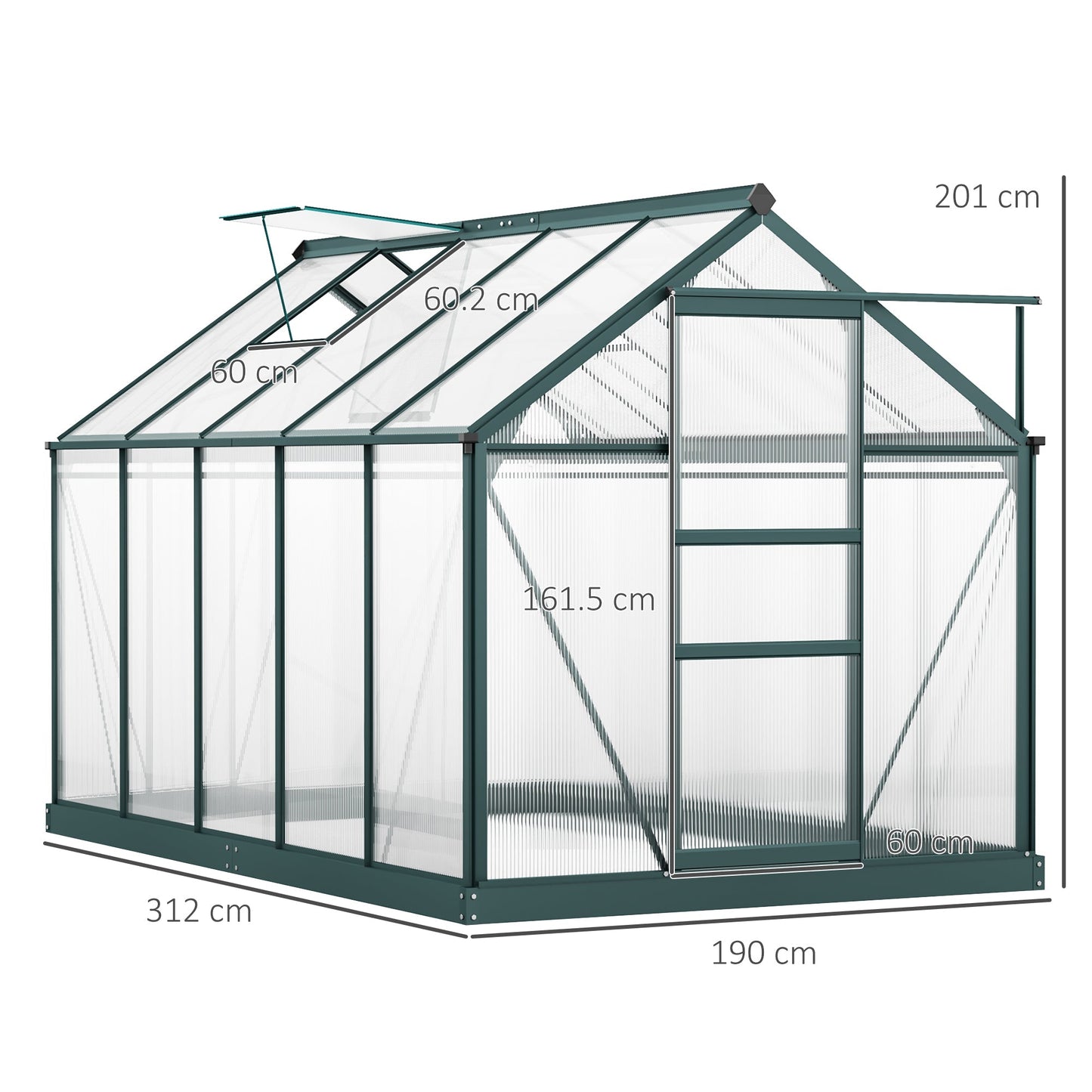 Outsunny Clear Polycarbonate Greenhouse Large Walk-In Green House Garden Plants Grow Galvanized Base Aluminium Frame W/ Slide Door (6 X 10Ft)