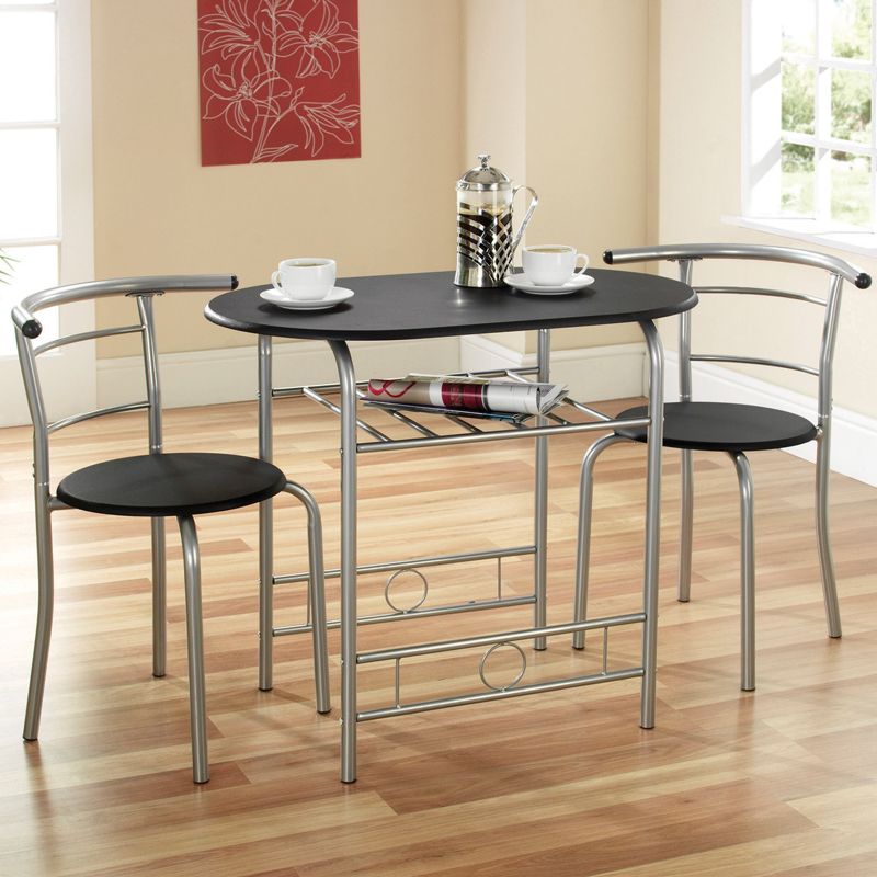 Greenhurst Compact 2 Seater Dining Set Black & Silver With 2 Chairs