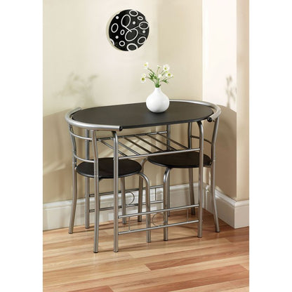 Greenhurst Compact 2 Seater Dining Set Black & Silver With 2 Chairs