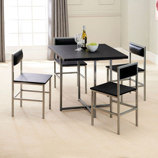 Greenhurst Compact 4 Seater Dining Set Black & Silver With 4 Chairs