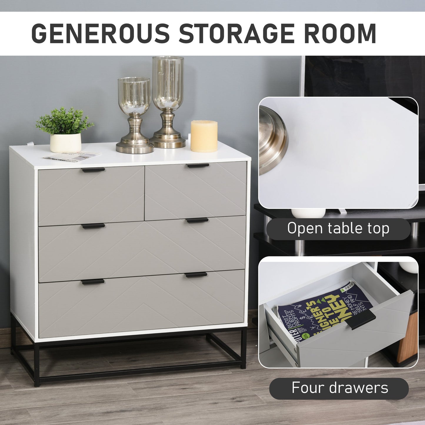 Homcom Chest of Drawers with Metal Handles Freestanding Dresser for Bedroom