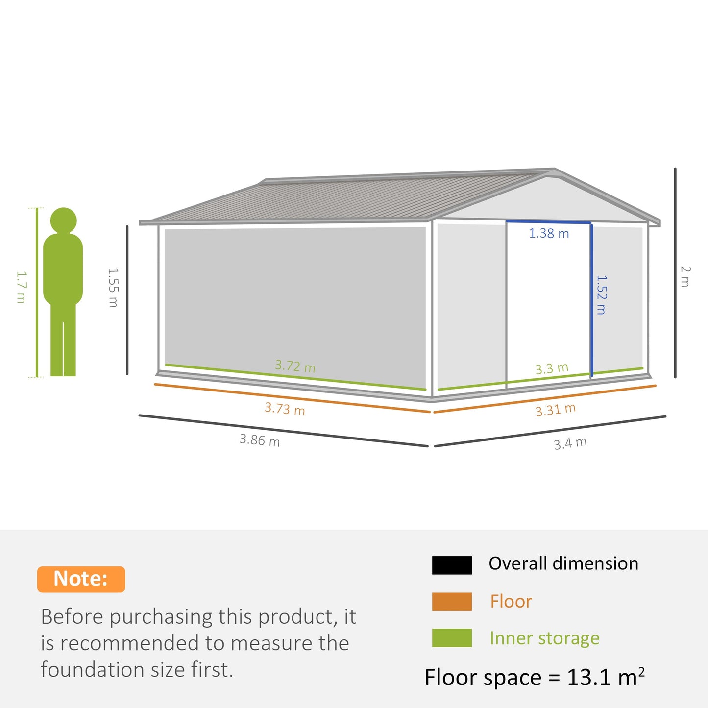 Galvanised 13 x 11' Sliding Double Door Apex Garden Shed With Ventilation Steel Light Grey by Steadfast