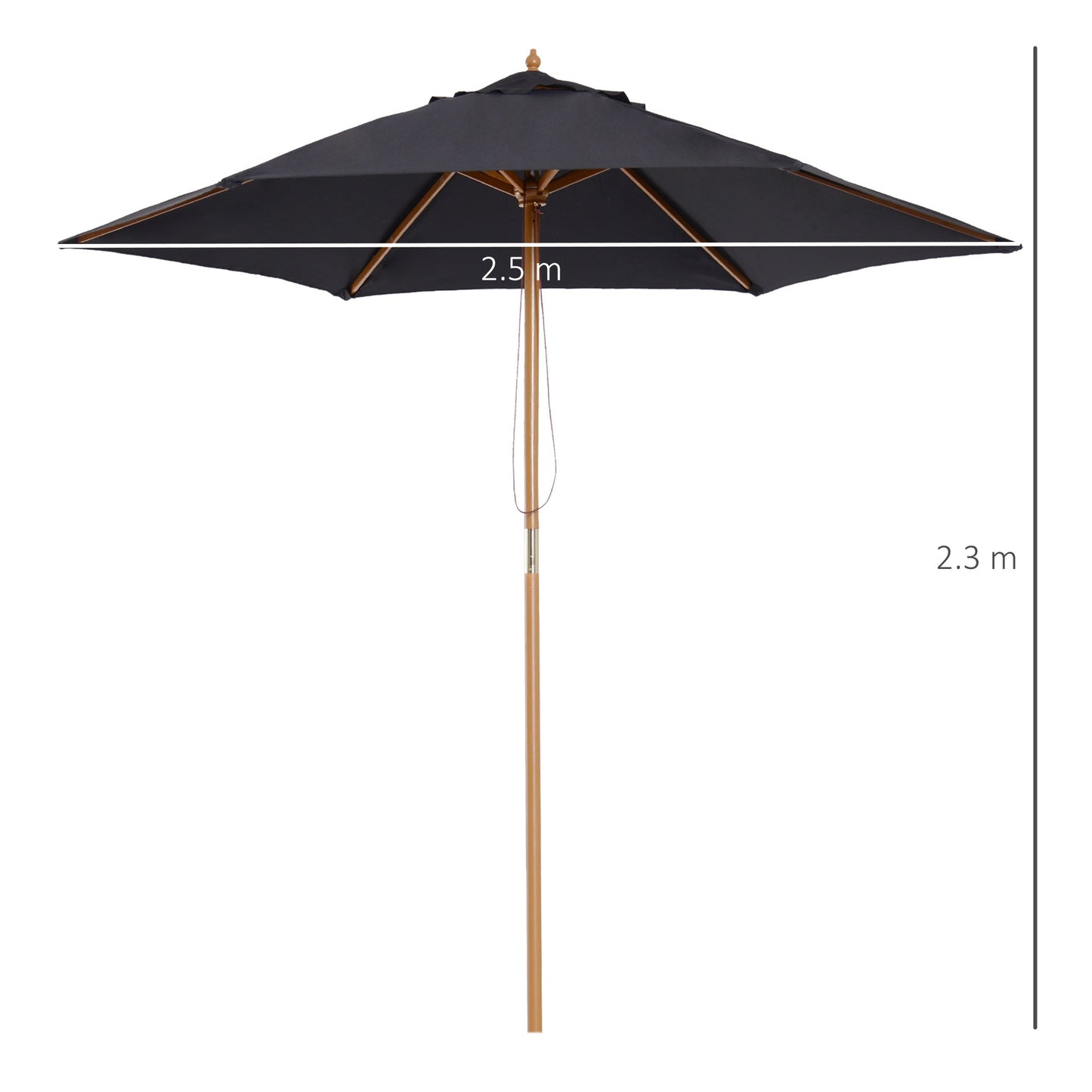 Outsunny 2.5 m Wooden Umbrella Parasol-Black