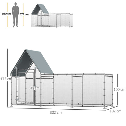 PawHut Walk In Chicken Run Galvanized Chicken Coop Hen House w/ Water-Resist Cover