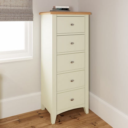 Norfolk Furniture Portchester Tall Chest of Drawers Oak White 5 Drawers