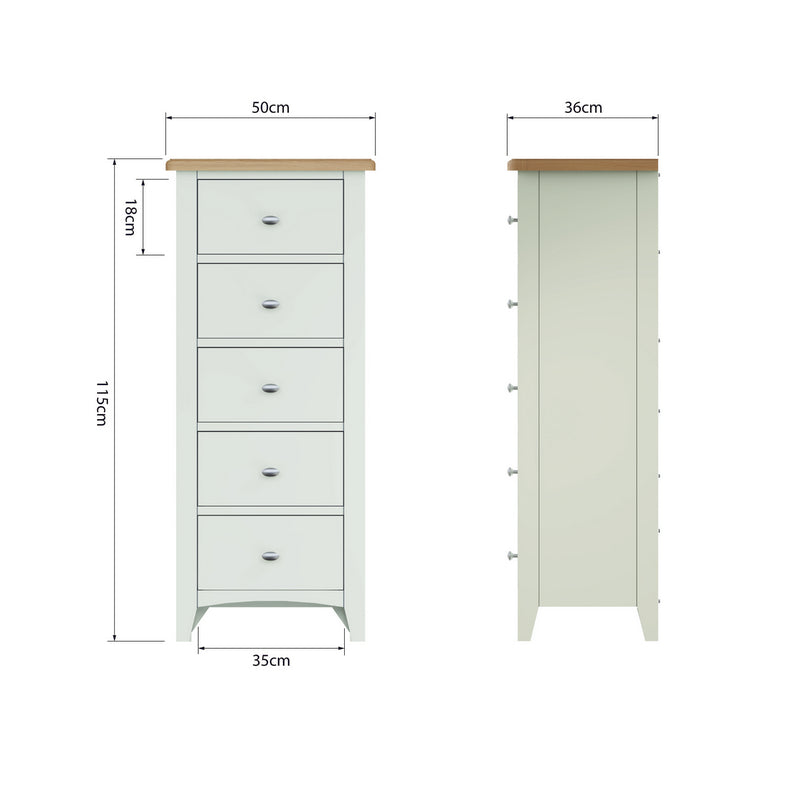 Norfolk Furniture Portchester Tall Chest of Drawers Oak White 5 Drawers