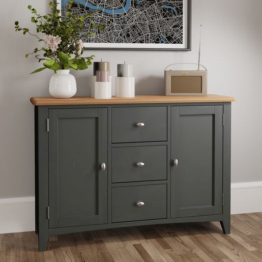 Norfolk Furniture Portchester Large Sideboard Oak Grey 3 Drawers