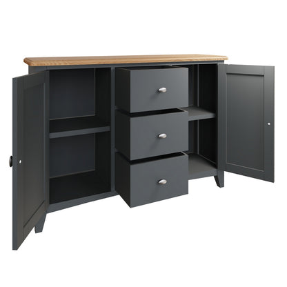 Norfolk Furniture Portchester Large Sideboard Oak Grey 3 Drawers