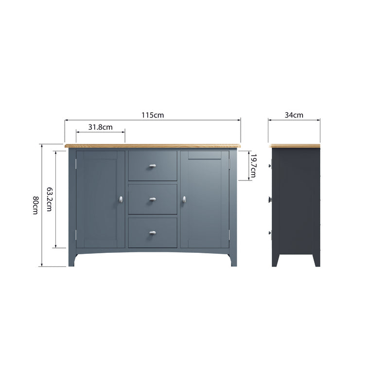 Norfolk Furniture Portchester Large Sideboard Oak Grey 3 Drawers