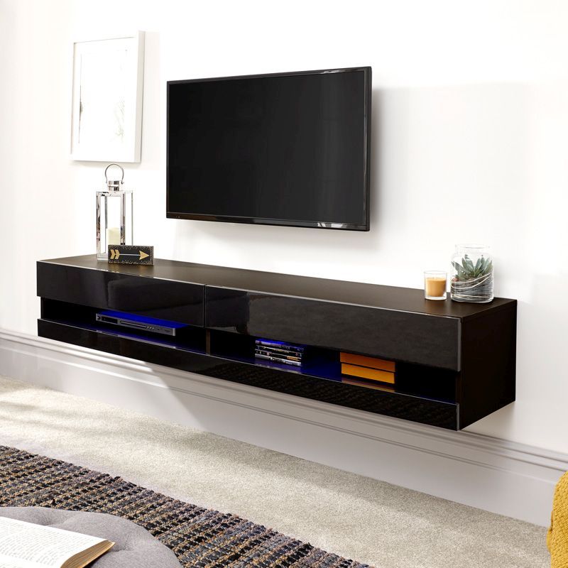 Galicia TV Unit Black 2 Shelves 2 Doors