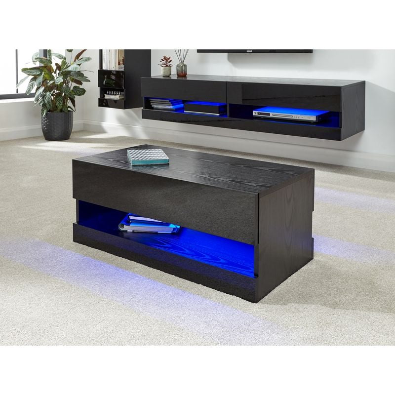 GFW Galicia Extending Coffee Table Black 1 Shelf 75cm