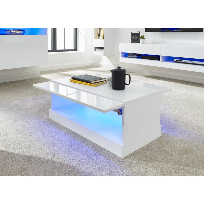 GFW Galicia Extending Coffee Table White 1 Shelf 75cm