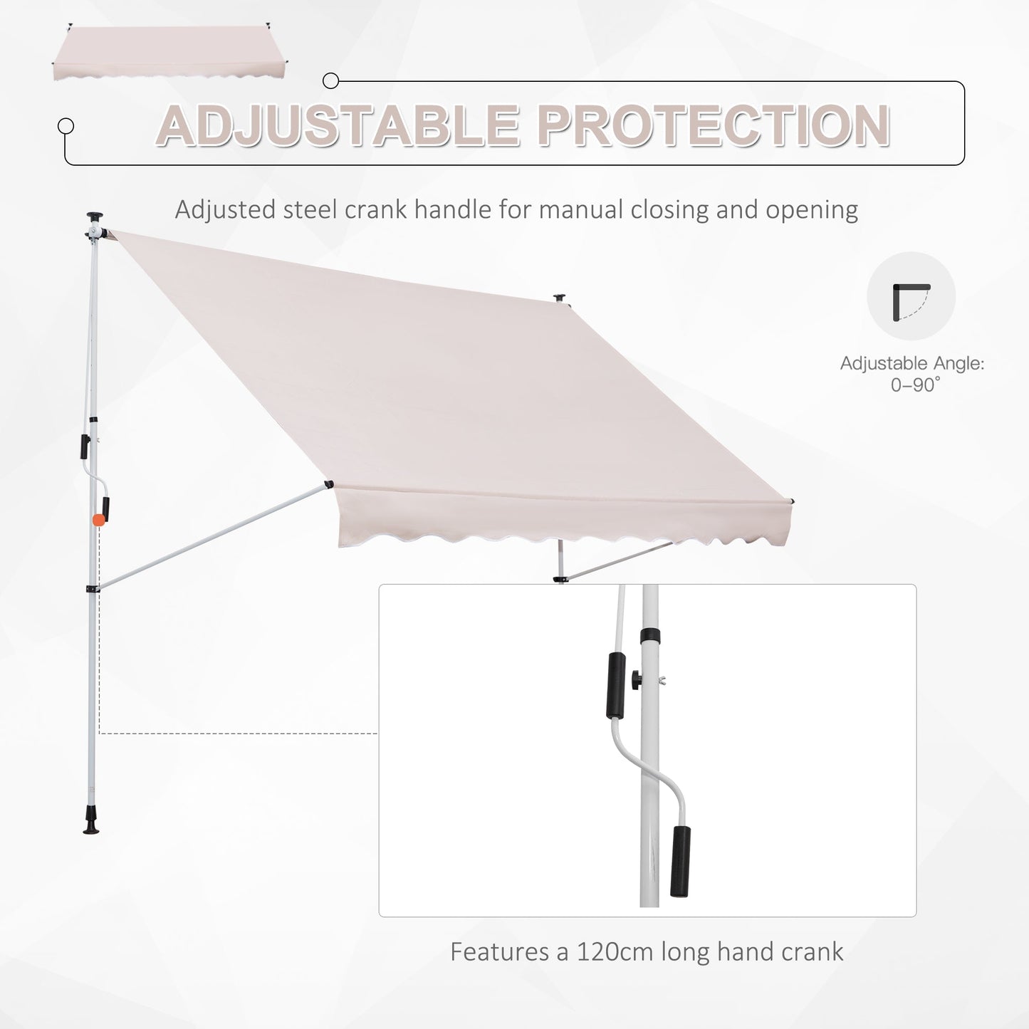 3x1.5m Adjustable Outdoor Aluminium Frame Awning Beige